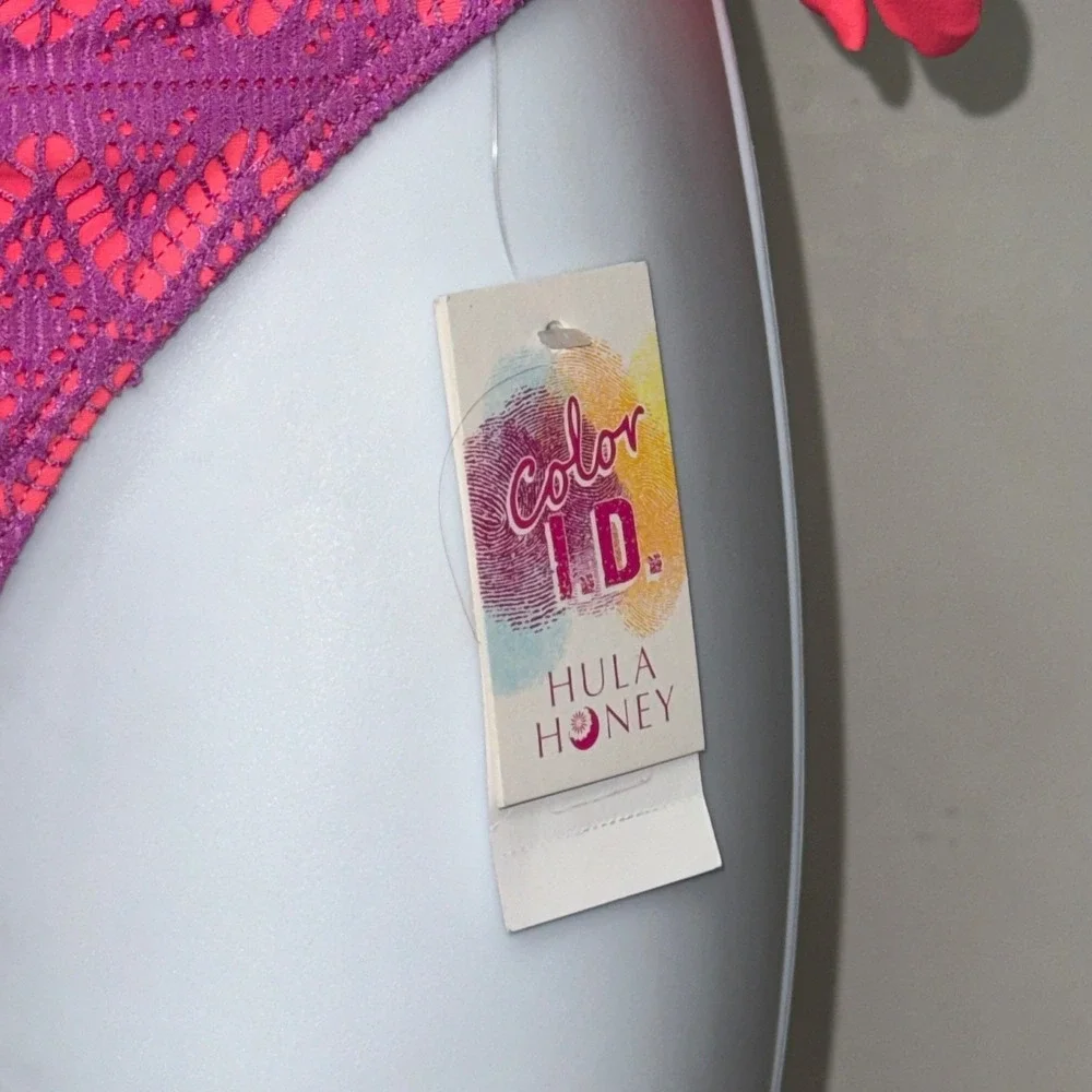 Hula‎ Honey Color ID Crochet Bikini Bottom Purple Coral Pink Side Tie NWT Size M